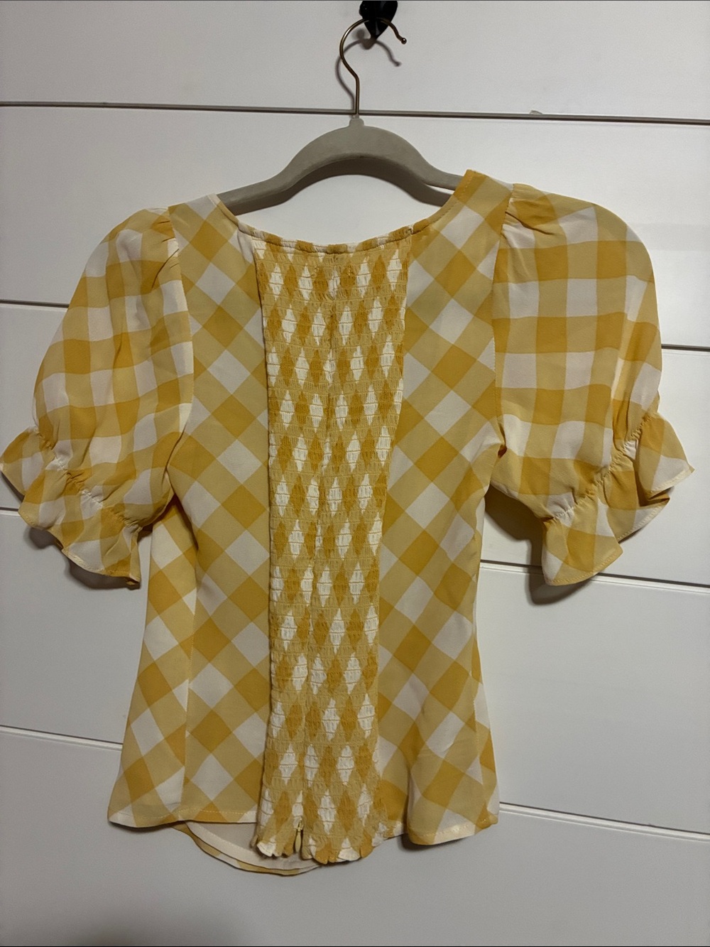 Reformation Yellow Gingham Square-Neck Puff Sleeve Top size 2 - Picture 3 of 6